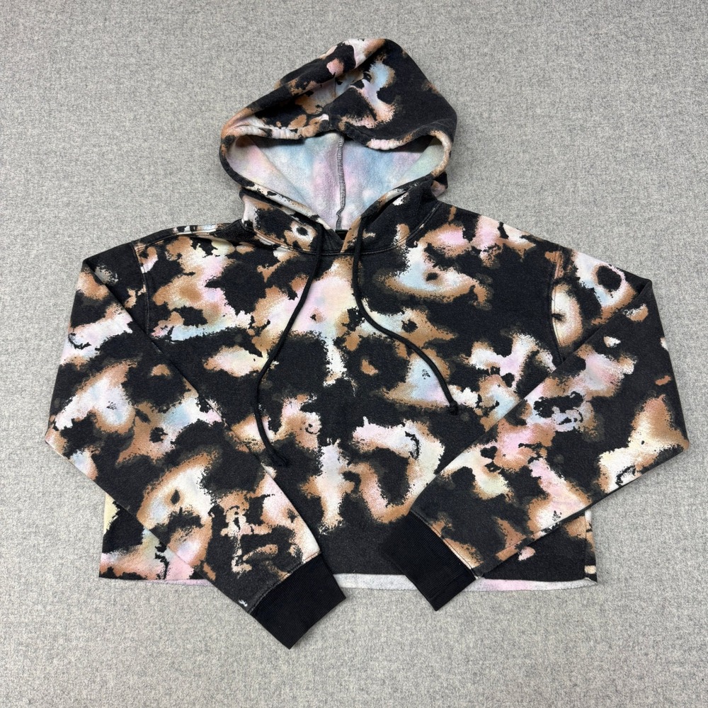 Wild Fable |Cropped Hoodie |Size M | Multicolor |Tie Dye Abstract Raw Hem Fleece